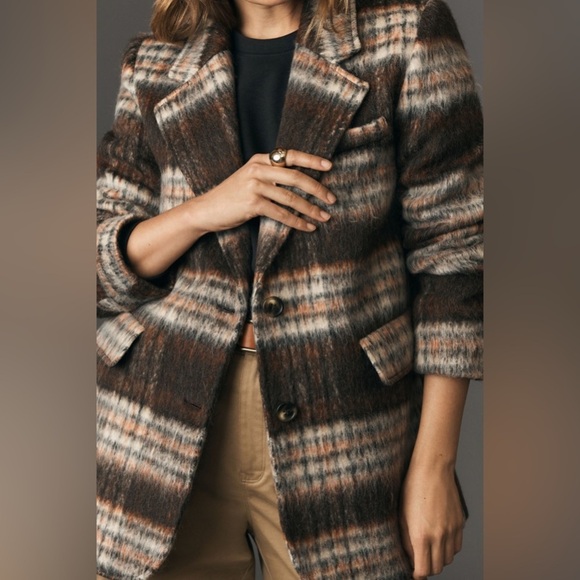 Anthropologie Maeve Brown Brushed Plaid Blazer sz L - Picture 4 of 10